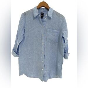 GAP Blue Linen Long Sleeve Button Down Shirt Mens